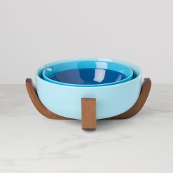 Lenox Westmore 24 Seven Turquoise 3-Piece Nesting Bowl Set with Wood Stand
