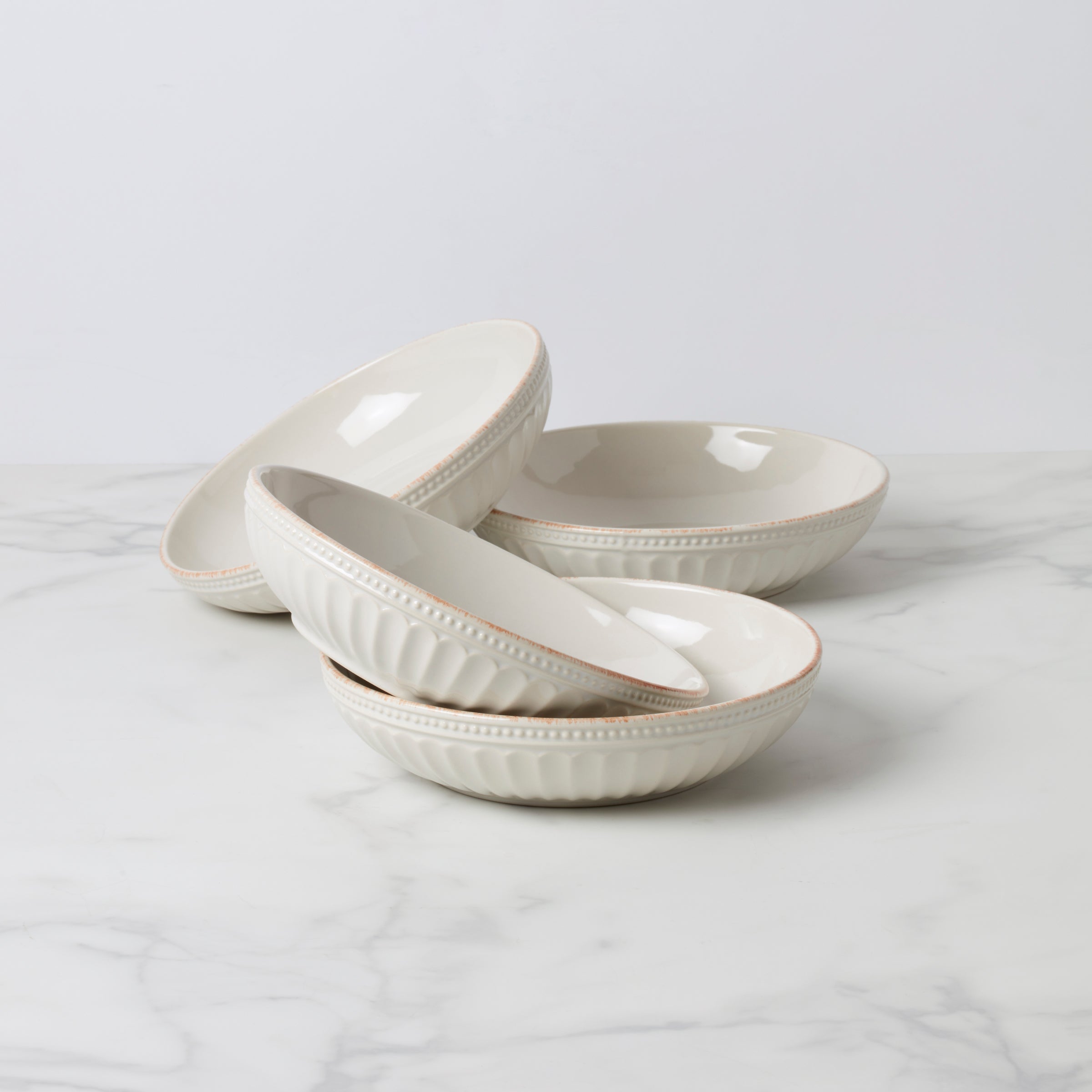Lenox Westmore French Perle Groove White Pasta Bowls, Set of 4