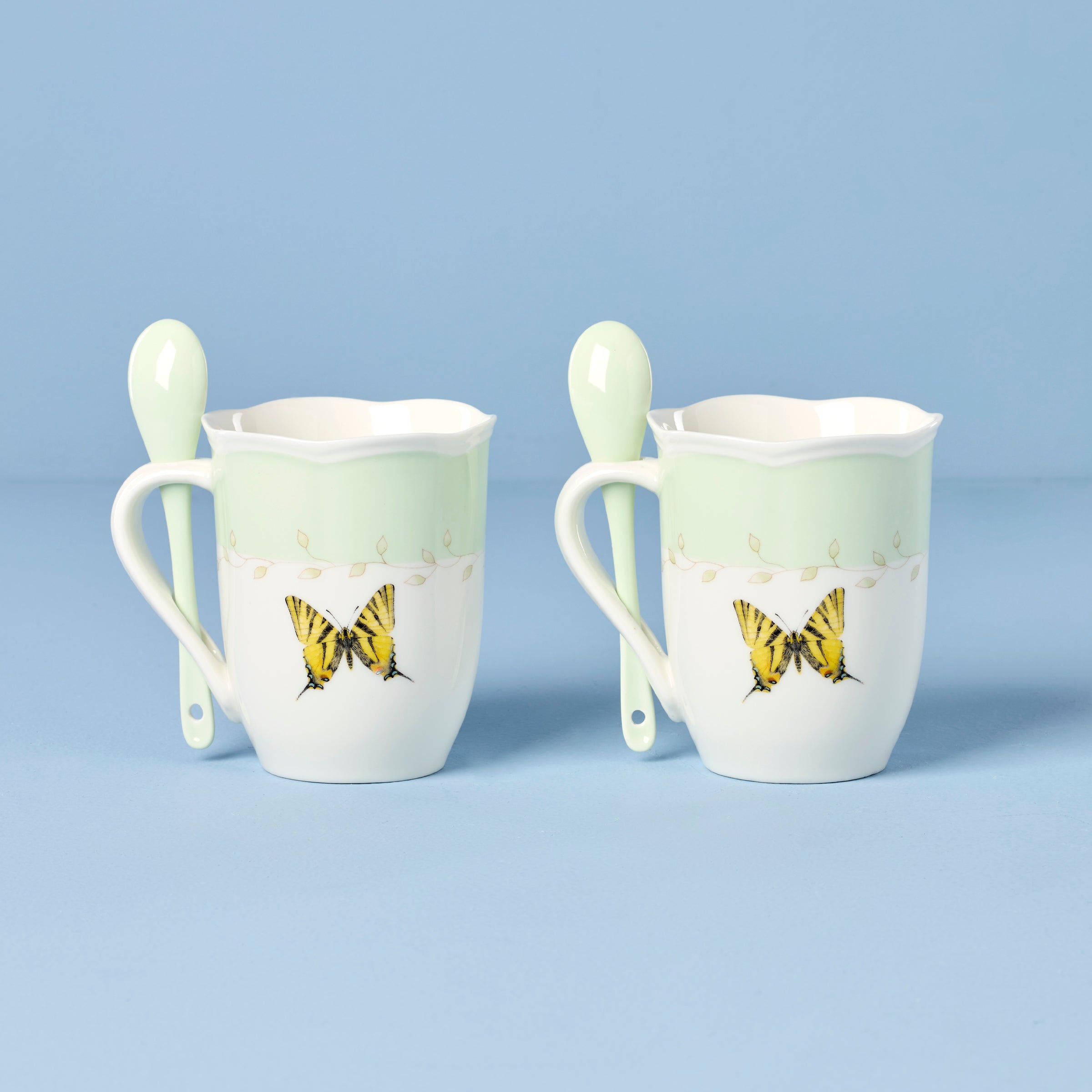 Lenox Westmore Butterfly Meadow Green Mugs with Spoons, Set of 2 - Image 2