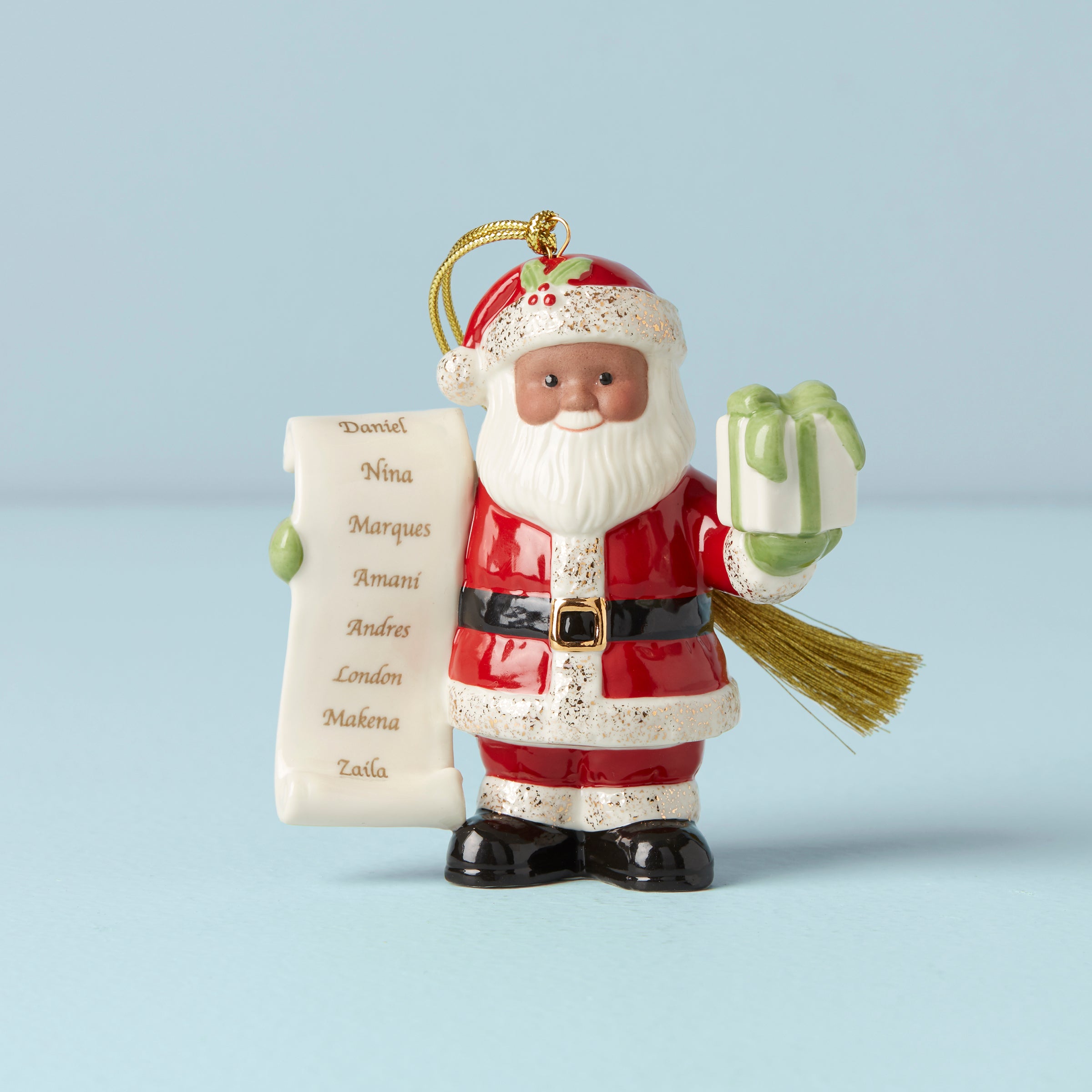 Lenox Westmore Personalized African American Santa with List Ornament