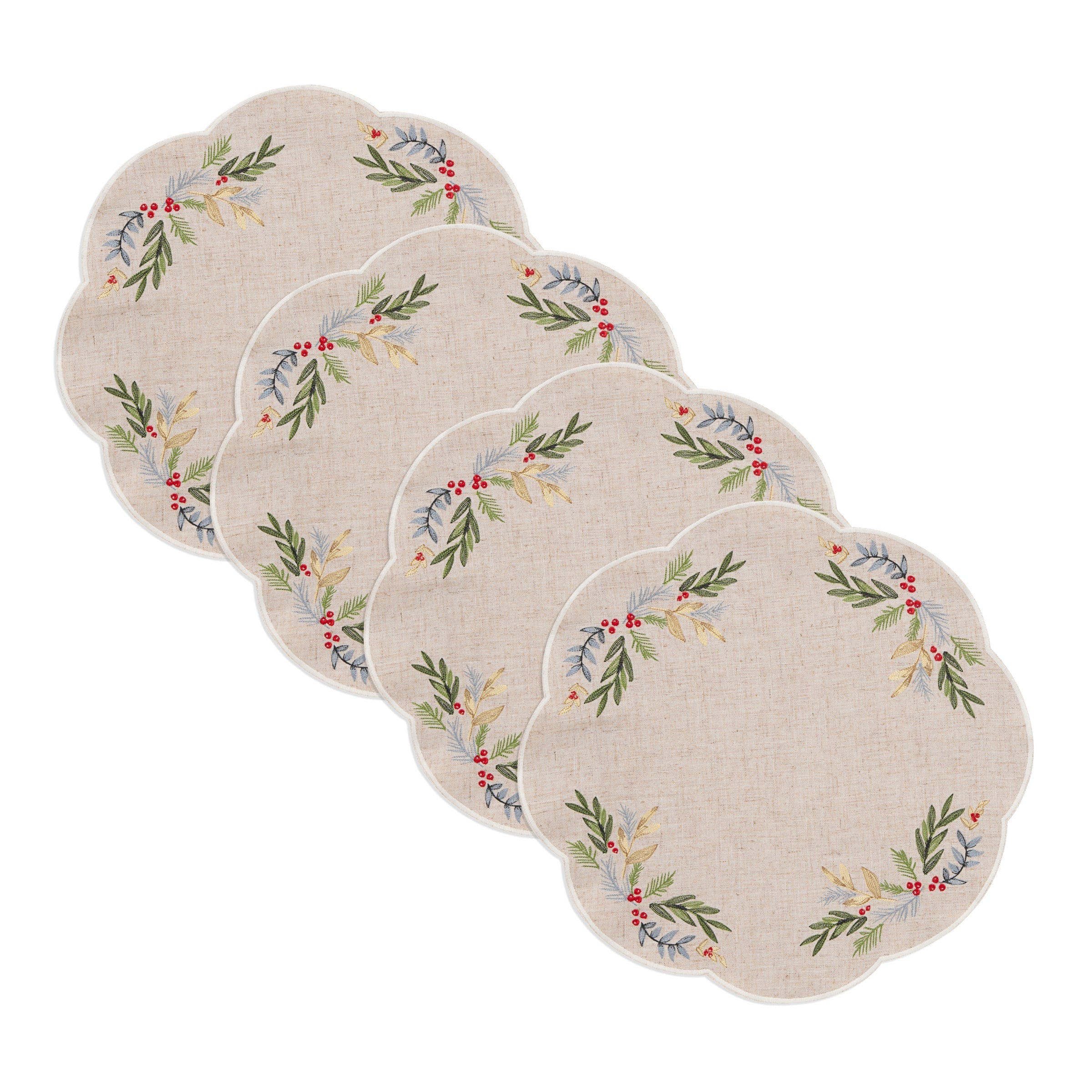 Lenox Westmore French Perle Holly Embroidered Placemats - Set Of 4