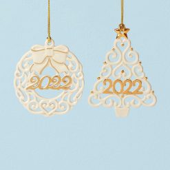 Lenox Westmore 2022 Wreath & Tree Ornaments, Set of 2