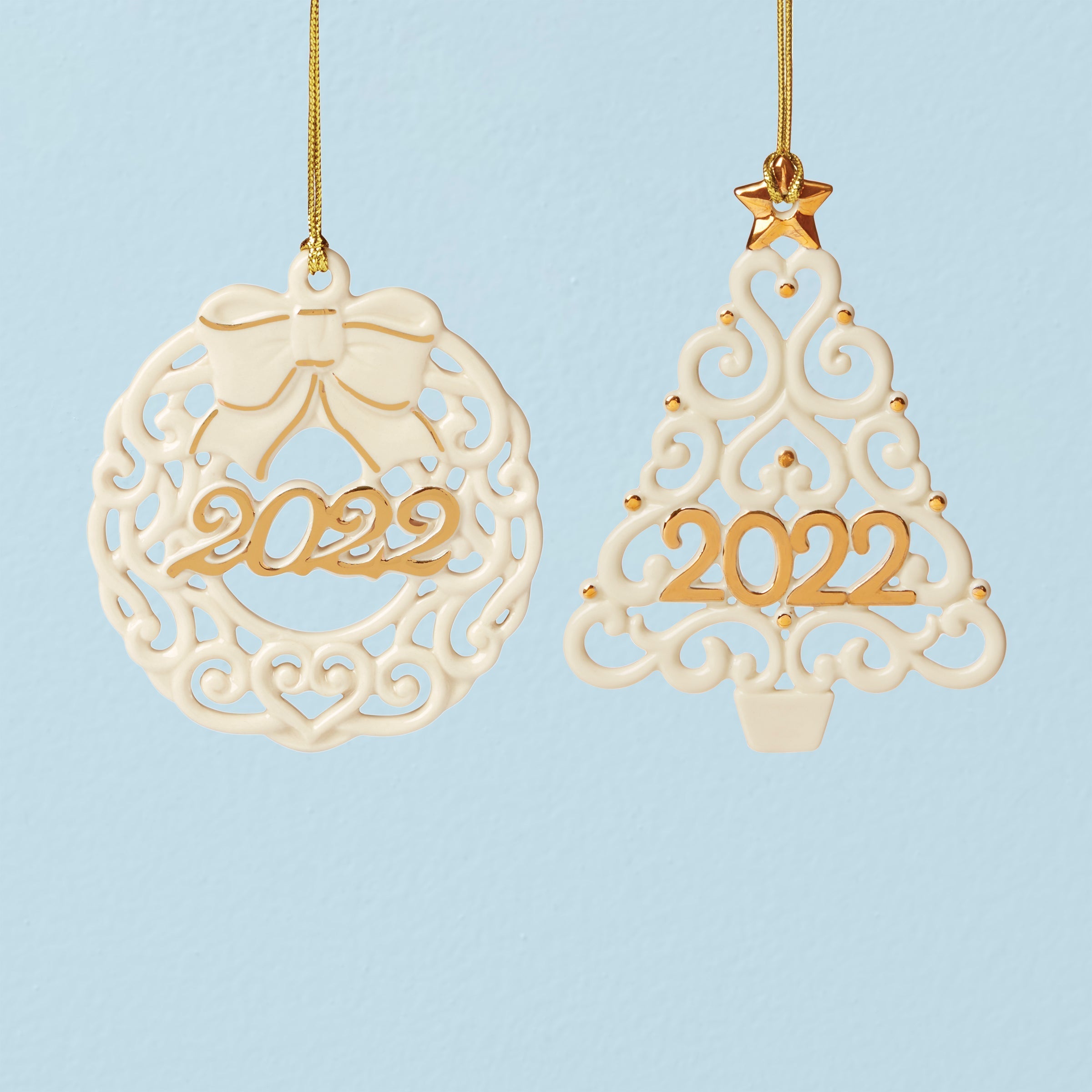 Lenox Westmore 2022 Wreath & Tree Ornaments, Set of 2