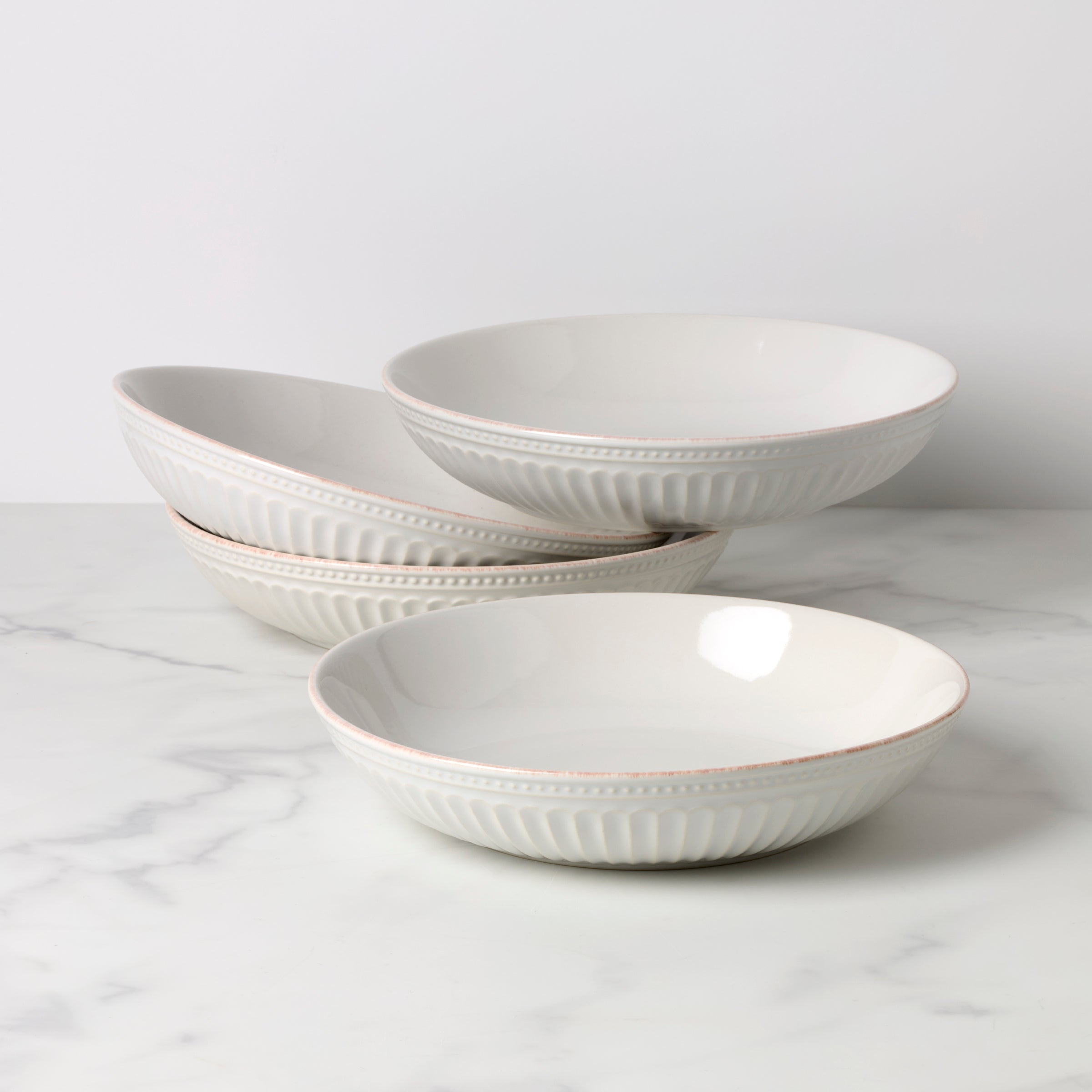 Lenox Westmore French Perle Groove White Dinner Bowls, Set of 4