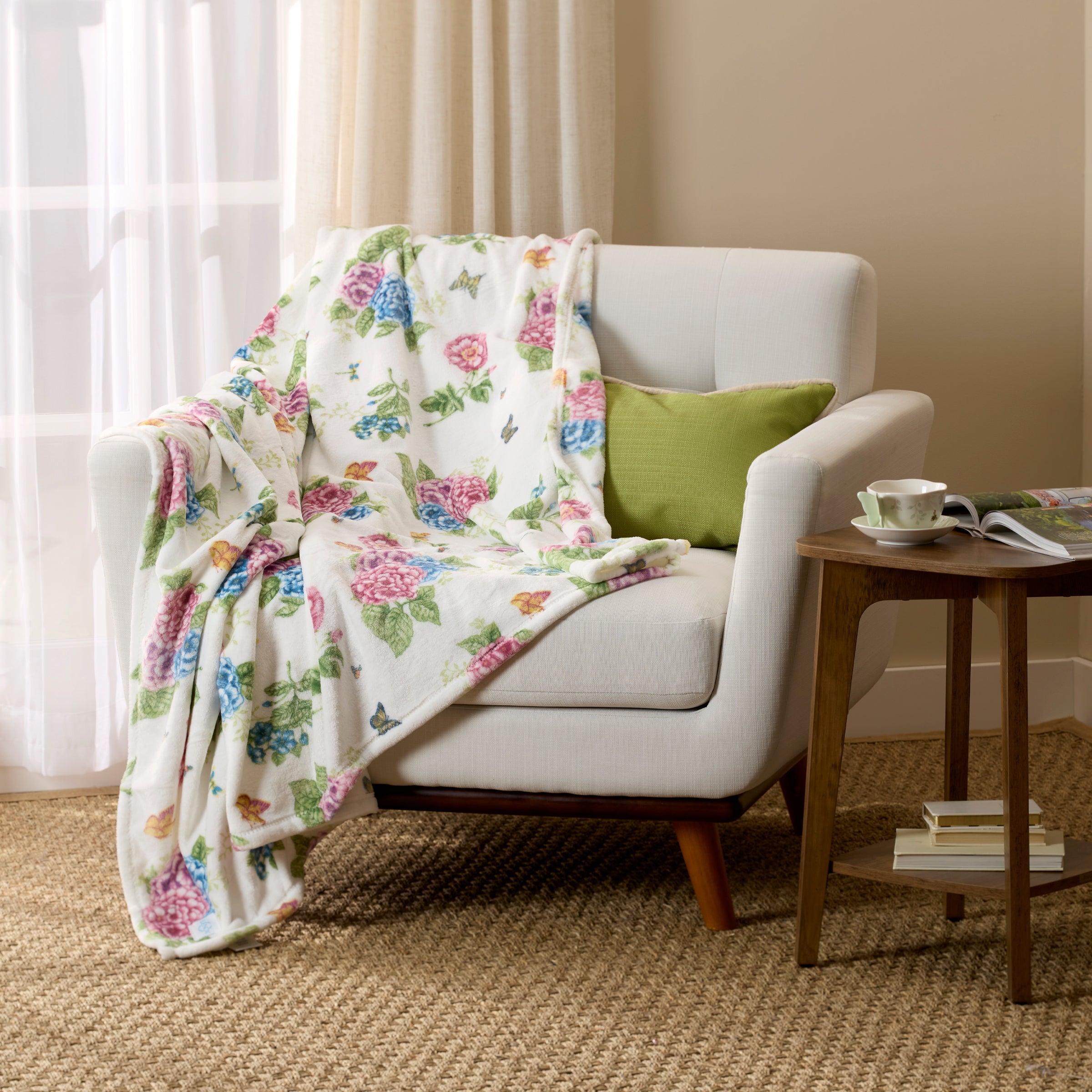 Lenox Westmore Butterfly Meadow Hydrangea Throw Blanket