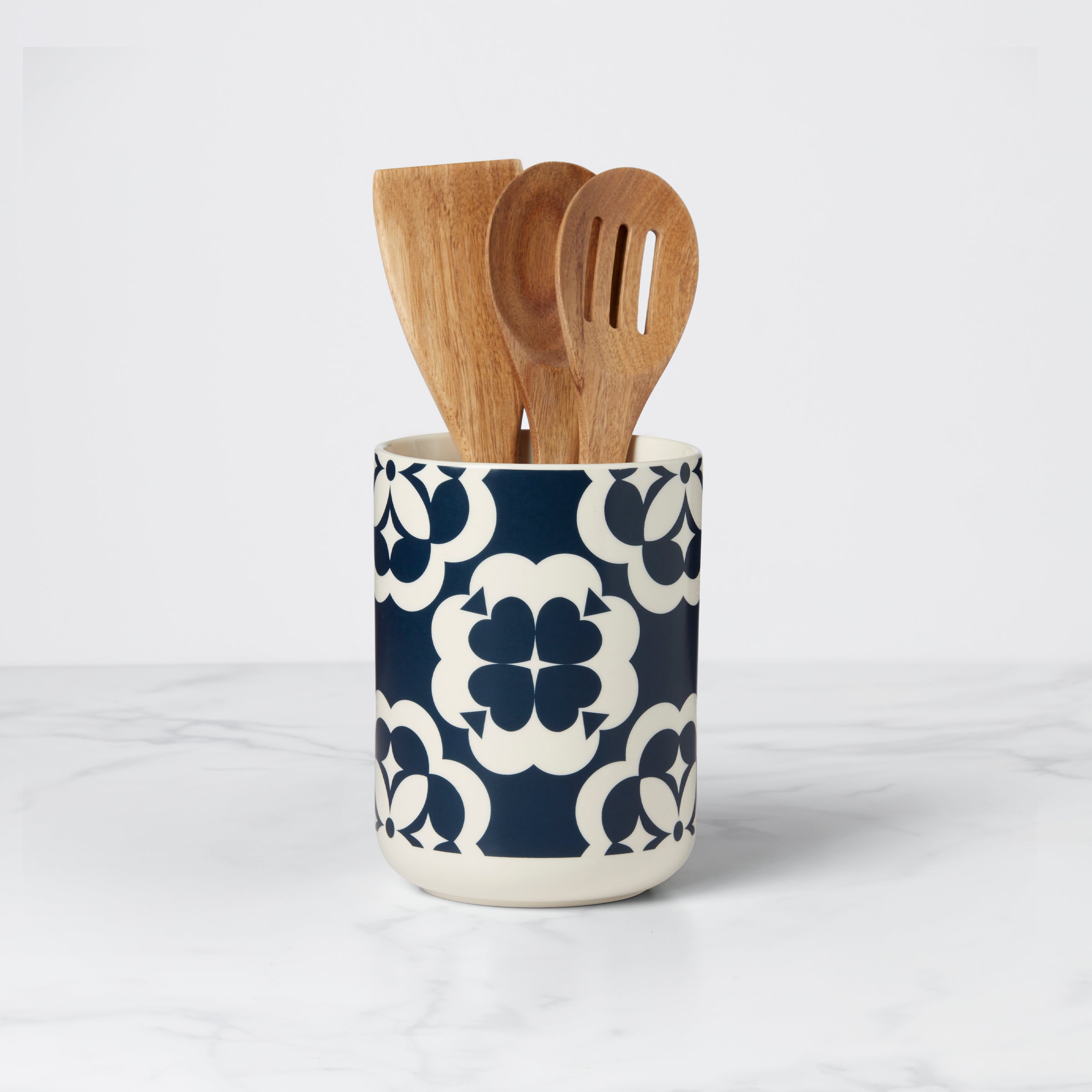 Lenox Westmore Elegant Geo Utensil Crock with Wood Utensils