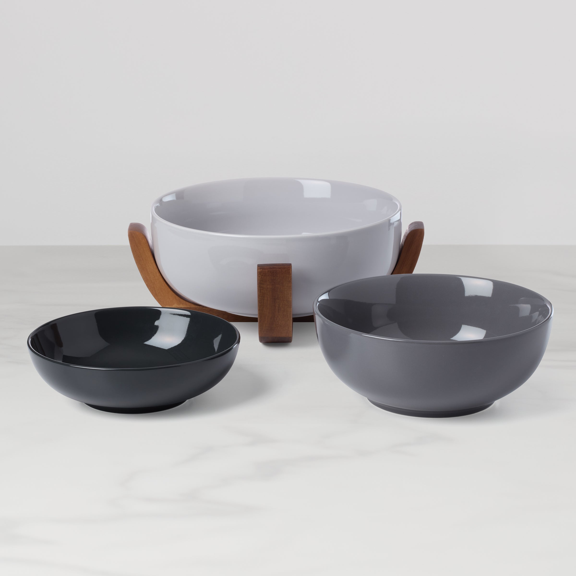 Lenox Westmore 24 Seven Pumice 3-Piece Nesting Bowl Set with Wood Stand - Image 2