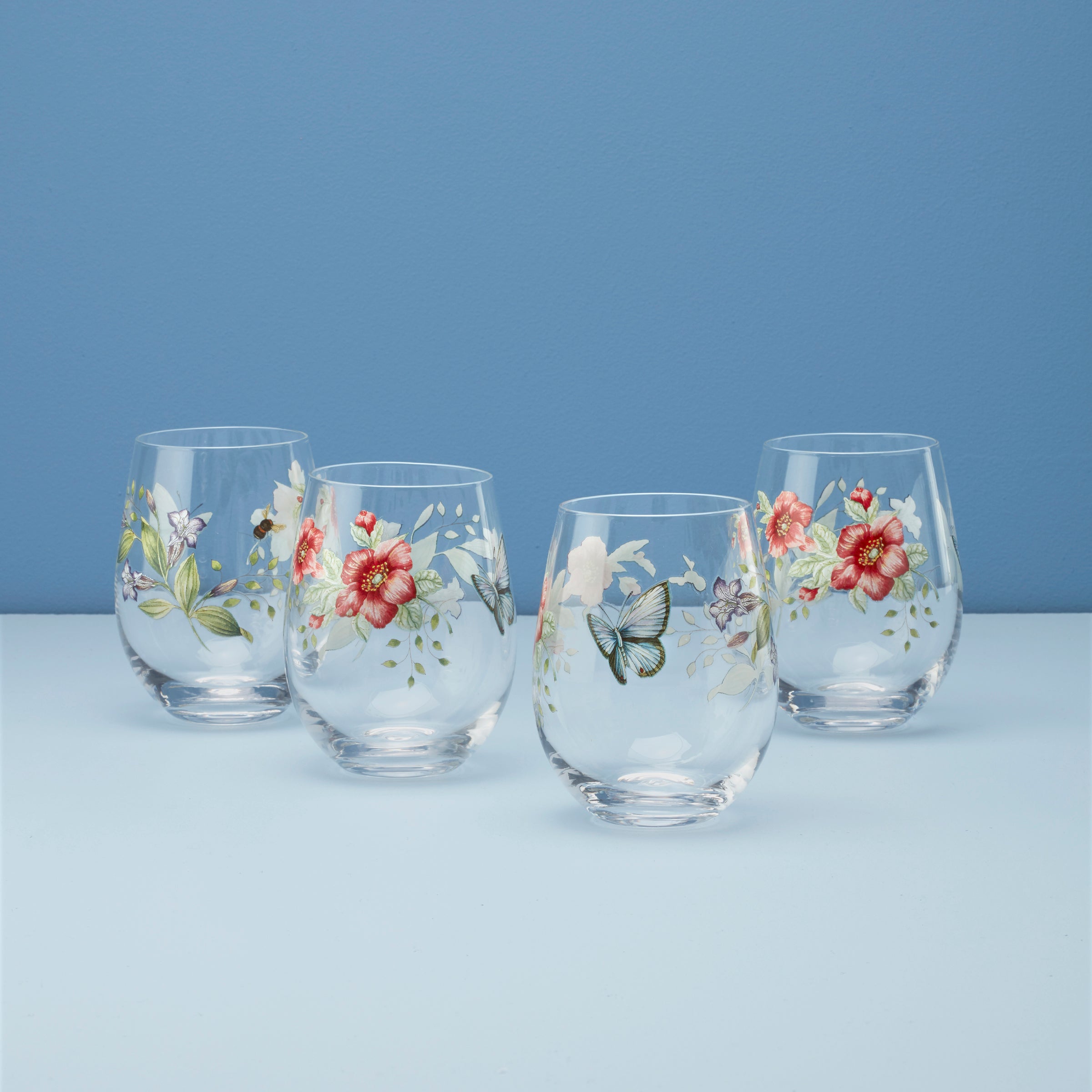 Lenox Westmore Butterfly Meadow Stemless Wine Glasses, Set of 4
