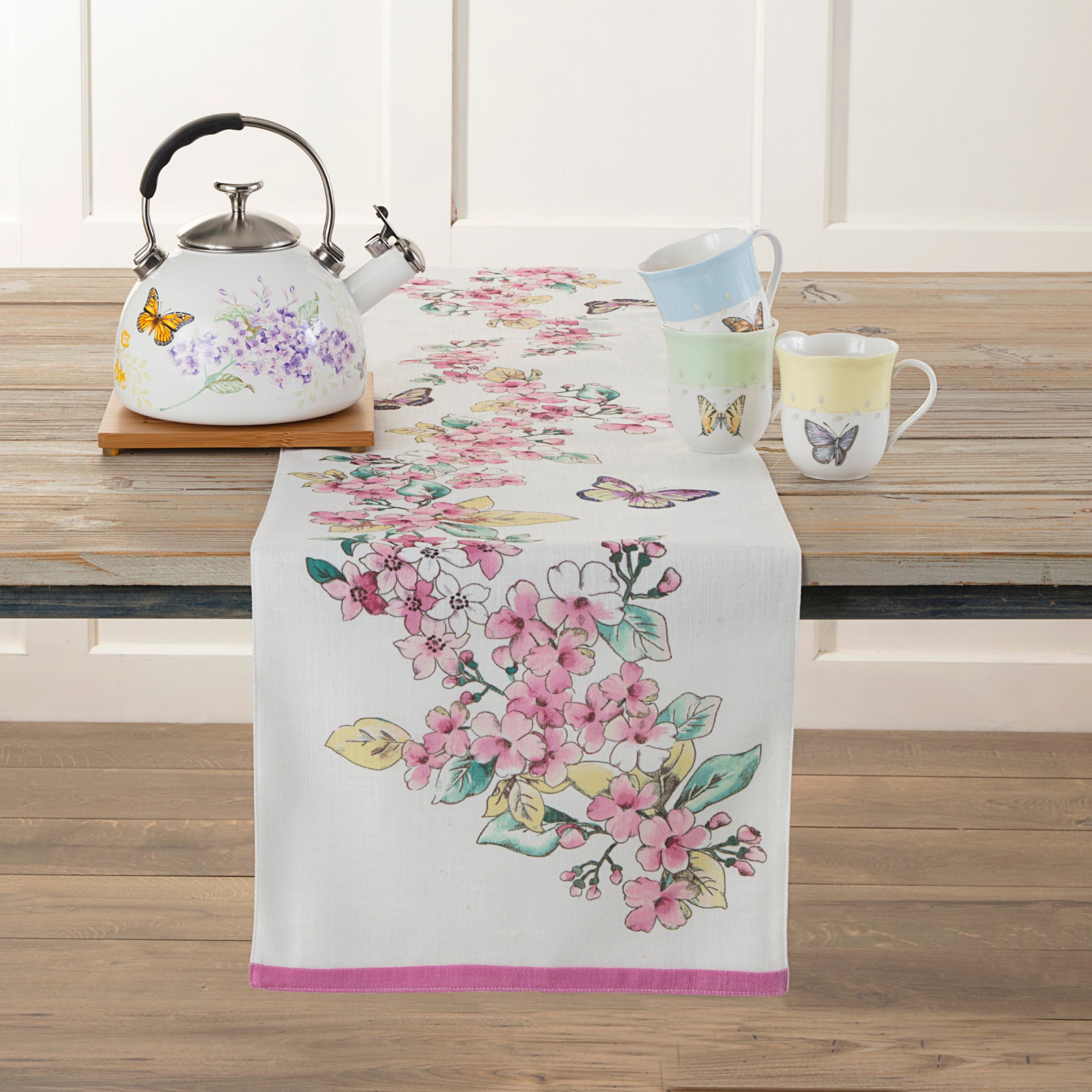 Lenox Westmore Butterfly Meadow Floral 14x72 Table Runner
