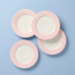 Lenox Westmore Gingham Pink Dinner Plates, Set of 4