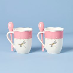 Alternative view of Lenox Westmore Butterfly Meadow Pink Mugs with Spoons, Set of 2