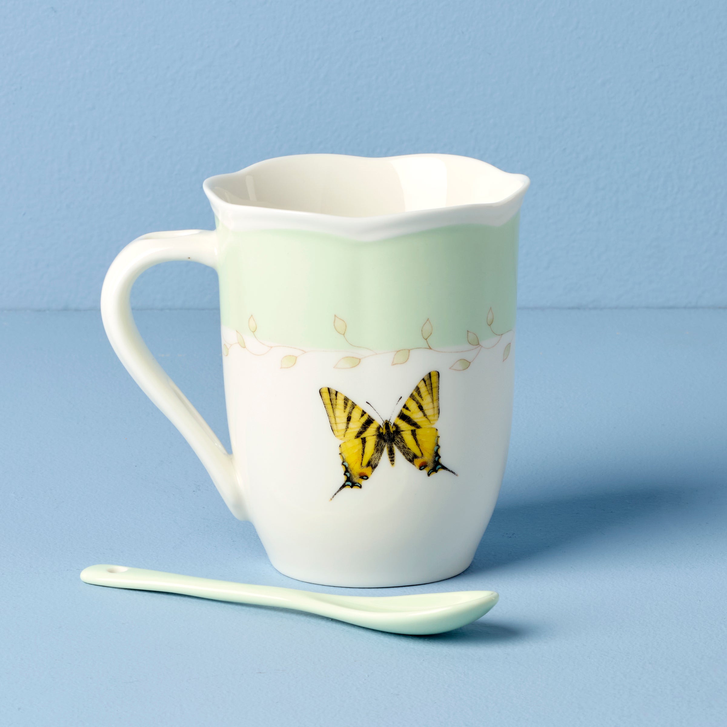 Lenox Westmore Butterfly Meadow Green Mugs with Spoons, Set of 2 - Image 4