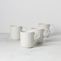 Lenox Westmore French Perle Scallop White Mugs, Set of 4