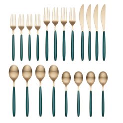 Lenox Westmore Kiernan Champagne Satin Green Handle 20-Piece Flatware Set
