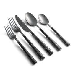 Lenox Westmore Eivin Mirror with Black Marble Handle 20-Piece Flatware Set