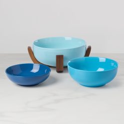 Alternative view of Lenox Westmore 24 Seven Turquoise 3-Piece Nesting Bowl Set with Wood Stand